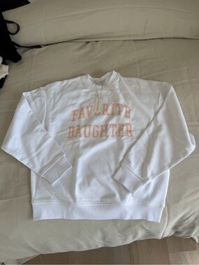 Favorite Daughter White Sweatshirt with Pink Logo